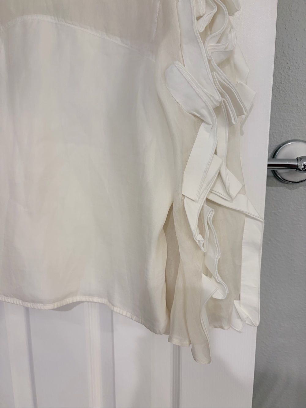 Anne Fontaine Ria White Ruffle Poplin Blouse Silk Cotton 42 - Picture 2 of 8